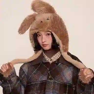 蒙小仔 秋冬帽子耳朵会动 可爱冬季护耳毛绒卡通小狗 保暖防寒加厚头帽 玩偶周边