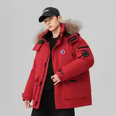 雅鹿 连帽中长款百搭羽绒服 男女同款 黑色