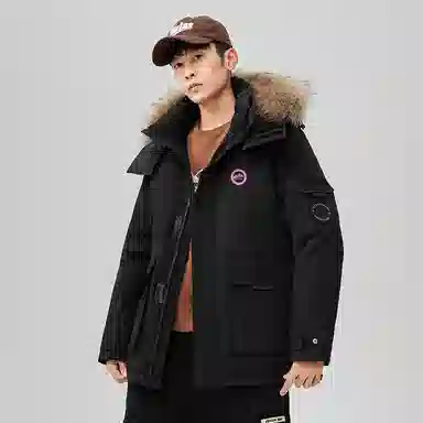 雅鹿 连帽中长款百搭羽绒服 男女同款 黑色