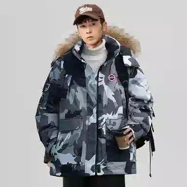 雅鹿 连帽中长款百搭羽绒服 男女同款 黑色