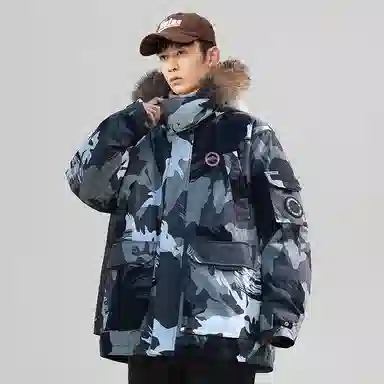 雅鹿 连帽中长款百搭羽绒服 男女同款 黑色