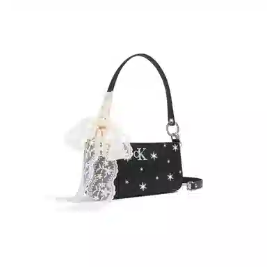 Calvin Klein Snow Country Love Letter Ido Lace Rhinestone Shoulder Bag Black
