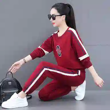 缪斯的诱惑 美式高街春秋整套穿搭宽松纯色刺绣字母拼接长袖上衣束脚长裤两件套百搭时尚舒适轻便潮流洋气减龄显瘦复古运动休闲卫衣套装 女款