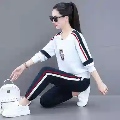 缪斯的诱惑 美式高街春秋整套穿搭宽松纯色刺绣字母拼接长袖上衣束脚长裤两件套百搭时尚舒适轻便潮流洋气减龄显瘦复古运动休闲卫衣套装 女款