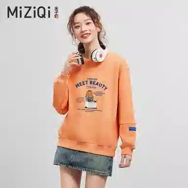 米子旗 圆领套头宽松休闲长袖卫衣 女款