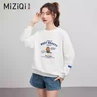 米子旗 圆领套头宽松休闲长袖卫衣 女款