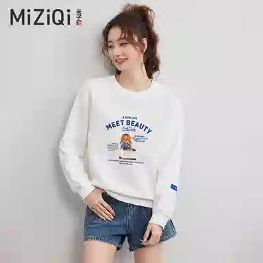 米子旗 圆领套头宽松休闲长袖卫衣 女款