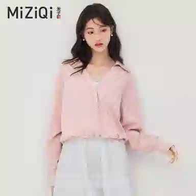 米子旗 蓝色蕾丝花边长袖衬衫 女款