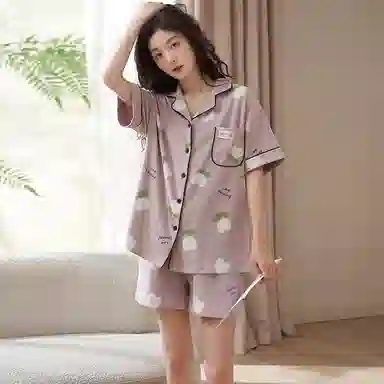 小情歌 家居服睡衣 短袖短裤睡衣女夏季家居服女夏款纯棉家居套装 水果图案设计 女款 粉色