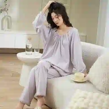 小情歌 家居服睡衣 纯棉睡衣女春秋季家居服女春秋款长袖长裤宽松家居套装设计 女款 浅紫色