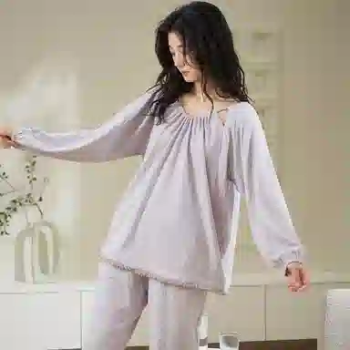 小情歌 家居服睡衣 纯棉睡衣女春秋季家居服女春秋款长袖长裤宽松家居套装设计 女款 浅紫色