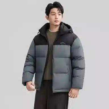 鸭鸭 户外系列 纯色百搭韩版潮流基础简约石墨烯保暖防寒连帽立领羽绒服 男款