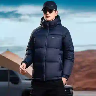 鸭鸭 极寒户外系列 中青年纯色韩版休闲基础百搭短款连帽加厚保暖运动面包羽绒服 男款