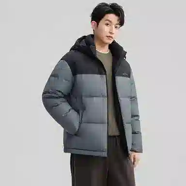 鸭鸭 户外系列 纯色百搭韩版潮流基础简约石墨烯保暖防寒连帽立领羽绒服 男款