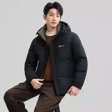 鸭鸭 石墨烯蓄热纯色韩版休闲百搭防寒保暖短款连帽羽绒服 男款