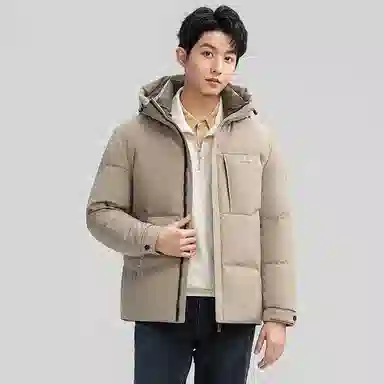 鸭鸭 石墨烯蓄热纯色韩版休闲百搭防寒保暖短款连帽羽绒服 男款