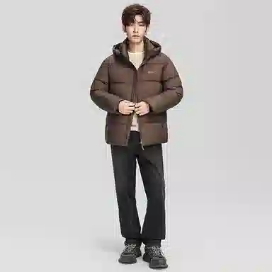 鸭鸭 户外系列 纯色百搭韩版潮流基础简约石墨烯保暖防寒连帽立领羽绒服 男款