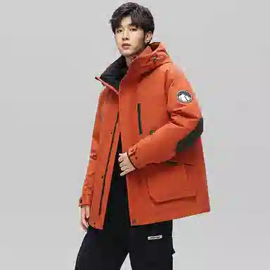 鸭鸭 中长款加厚连帽户外羽绒服 男款