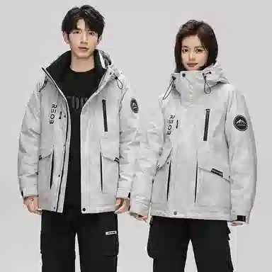 鸭鸭 山系户外风 登山休闲工装情侣宽松保暖外套加厚防寒连帽羽绒服 男女同款
