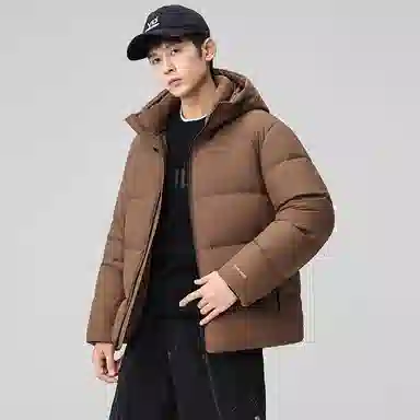 鸭鸭 户外系列 纯色百搭韩版潮流基础简约石墨烯保暖防寒连帽立领羽绒服 男款