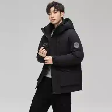 鸭鸭 紫钻系列 中青年时尚韩版潮流连帽厚款冬季外套户外防风防寒保暖中短款多口袋工装风羽绒服 男女同款