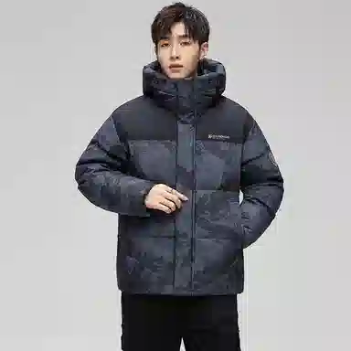 鸭鸭 青年时尚韩版潮流短款连帽户外运动休闲百搭防寒保暖迷彩面包羽绒服 男女同款