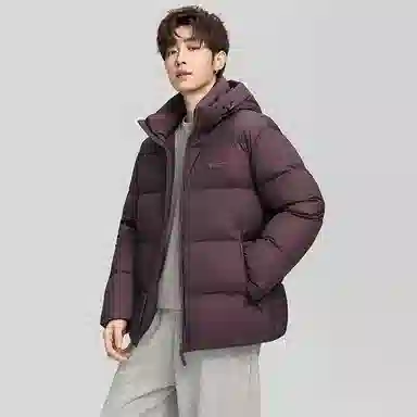 鸭鸭 户外系列 纯色百搭韩版潮流基础简约石墨烯保暖防寒连帽立领羽绒服 男款