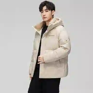 鸭鸭 青年时尚韩版潮流短款连帽户外运动休闲百搭防寒保暖迷彩面包羽绒服 男女同款