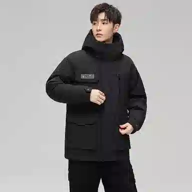 鸭鸭 紫钻系列 中青年时尚韩版潮流连帽厚款冬季外套户外防风防寒保暖中短款多口袋工装风羽绒服 男女同款