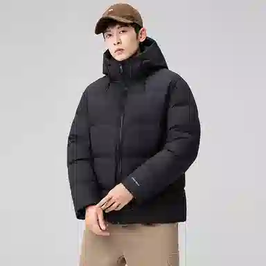鸭鸭 户外系列 纯色百搭韩版潮流基础简约石墨烯保暖防寒连帽立领羽绒服 男款