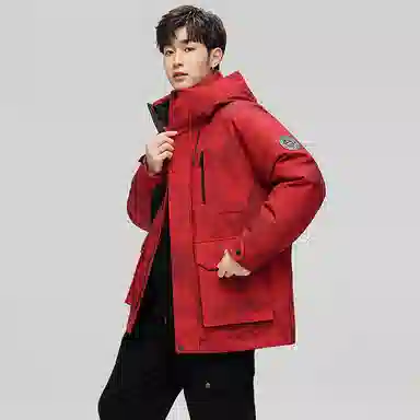 鸭鸭 紫钻系列 中青年时尚韩版潮流连帽厚款冬季外套户外防风防寒保暖中短款多口袋工装风羽绒服 男女同款