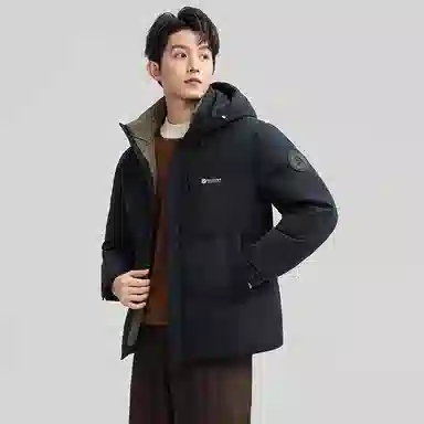 鸭鸭 石墨烯蓄热纯色韩版休闲百搭防寒保暖短款连帽羽绒服 男款