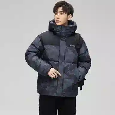 鸭鸭 青年时尚韩版潮流短款连帽户外运动休闲百搭防寒保暖迷彩面包羽绒服 男女同款