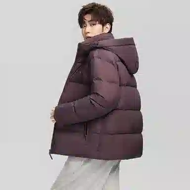 鸭鸭 户外系列 纯色百搭韩版潮流基础简约石墨烯保暖防寒连帽立领羽绒服 男款