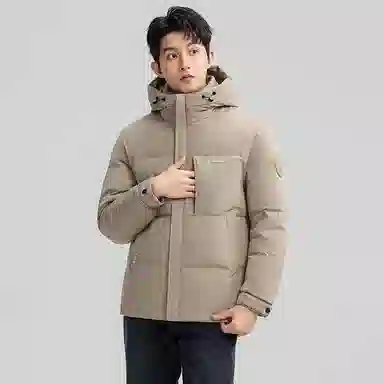 鸭鸭 石墨烯蓄热纯色韩版休闲百搭防寒保暖短款连帽羽绒服 男款