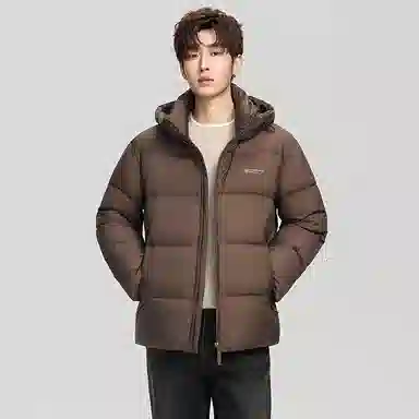 鸭鸭 户外系列 纯色百搭韩版潮流基础简约石墨烯保暖防寒连帽立领羽绒服 男款