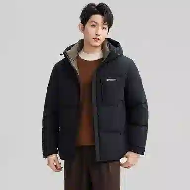 鸭鸭 石墨烯蓄热纯色韩版休闲百搭防寒保暖短款连帽羽绒服 男款