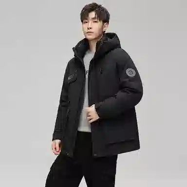 鸭鸭 紫钻系列 中青年时尚韩版潮流连帽厚款冬季外套户外防风防寒保暖中短款多口袋工装风羽绒服 男女同款