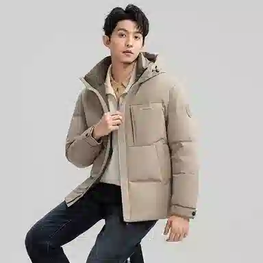 鸭鸭 石墨烯蓄热纯色韩版休闲百搭防寒保暖短款连帽羽绒服 男款