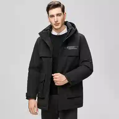 鸭鸭 中长款可拆连帽拉链羽绒服 男款