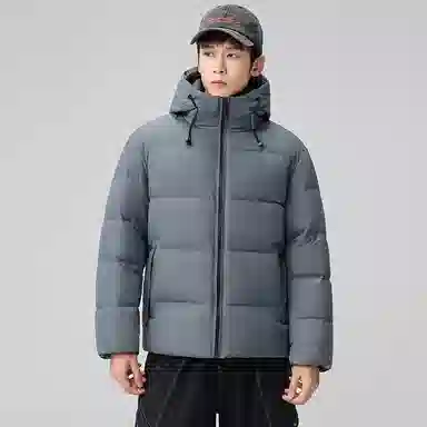 鸭鸭 户外系列 纯色百搭韩版潮流基础简约石墨烯保暖防寒连帽立领羽绒服 男款