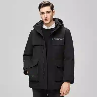 鸭鸭 中长款可拆连帽拉链羽绒服 男款