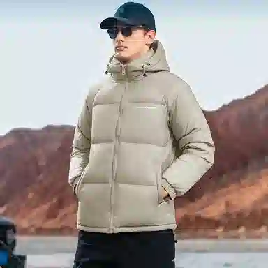 鸭鸭 极寒户外系列 中青年纯色韩版休闲基础百搭短款连帽加厚保暖运动面包羽绒服 男款