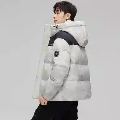 鸭鸭 青年时尚韩版潮流短款连帽户外运动休闲百搭防寒保暖迷彩面包羽绒服 男女同款