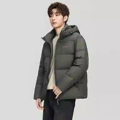 鸭鸭 户外系列 纯色百搭韩版潮流基础简约石墨烯保暖防寒连帽立领羽绒服 男款