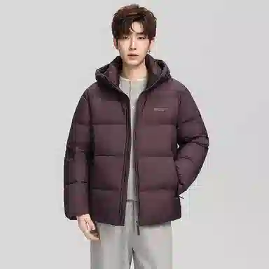 鸭鸭 户外系列 纯色百搭韩版潮流基础简约石墨烯保暖防寒连帽立领羽绒服 男款