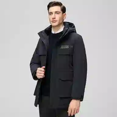 鸭鸭 中长款可拆连帽拉链羽绒服 男款