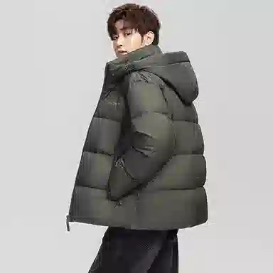 鸭鸭 户外系列 纯色百搭韩版潮流基础简约石墨烯保暖防寒连帽立领羽绒服 男款