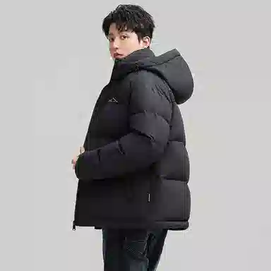 鸭鸭 户外系列 纯色百搭韩版潮流基础简约石墨烯保暖防寒连帽立领羽绒服 男款