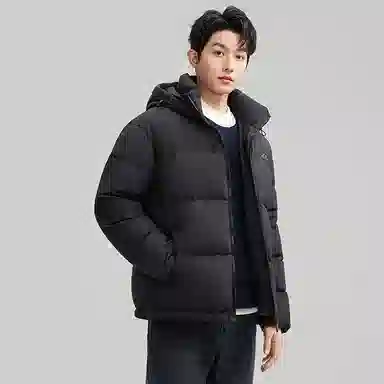 鸭鸭 户外系列 纯色百搭韩版潮流基础简约石墨烯保暖防寒连帽立领羽绒服 男款